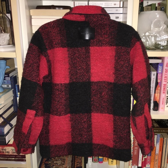 Anine Bing Kids Bobbi Unisex Red Black Buffalo Check Plaid Jacket Coat Shacket - Picture 3 of 13